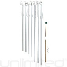 Load image into Gallery viewer, Set of 7 Chakra Tuned Healing Chimes with Framed Wood Stand
